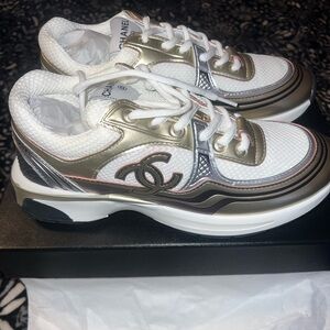 Black gold & white Chanel trainers